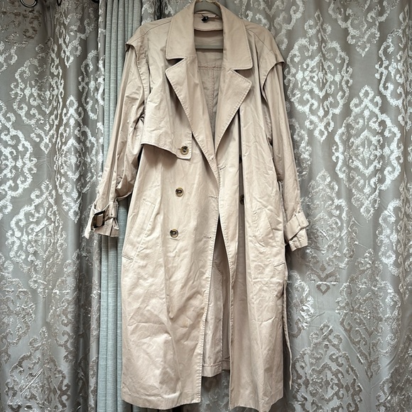 H&M Long Trench Cotton Twill Coat Size Large - Picture 4 of 12